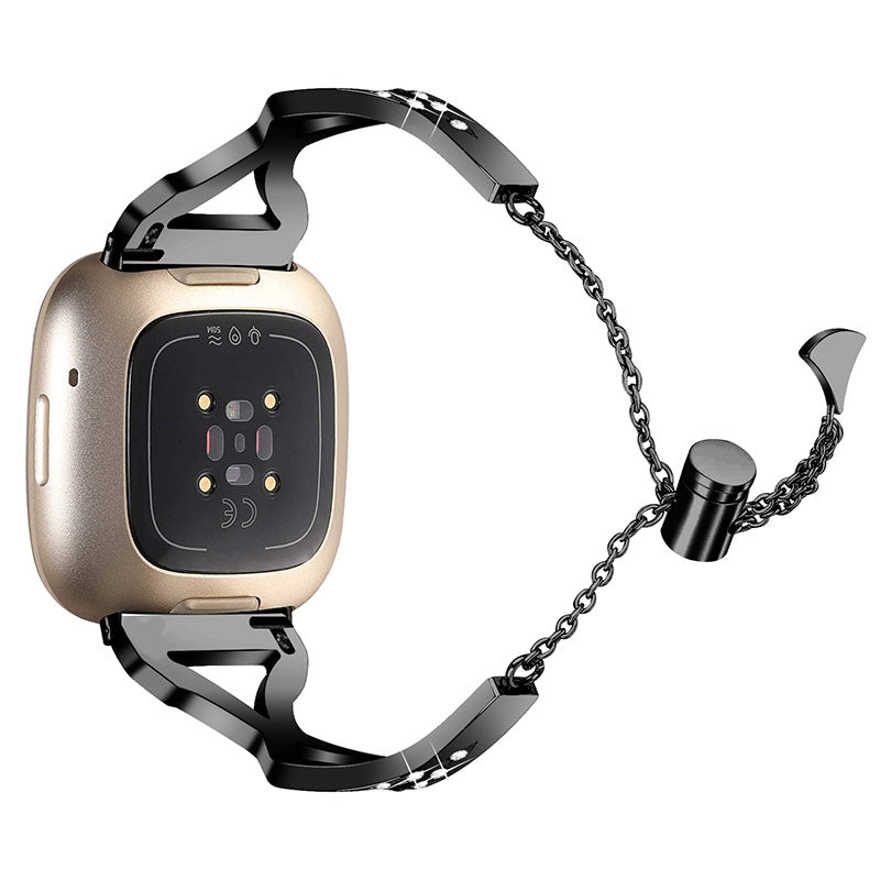 Hollow Out Rhinestone Decor 304 Stainless Steel Smart Watch Strap Women Slide Bracelet Wristband for Fitbit Versa 3 Fitbit Sense Hollow Out Rhinestone Decor 304 Stainless Steel Smart Watch Strap Women Slide Bracelet Wristband for Fitbit Versa 3 Fitbit Sense